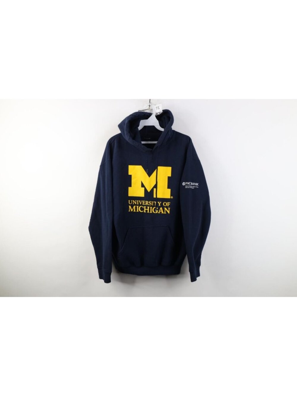 Vintage Mens Medium Spell Out University of Michigan Hoodie Sweatshirt Blue